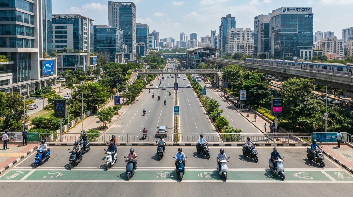 Low-speed electric two-wheeler on Indian road